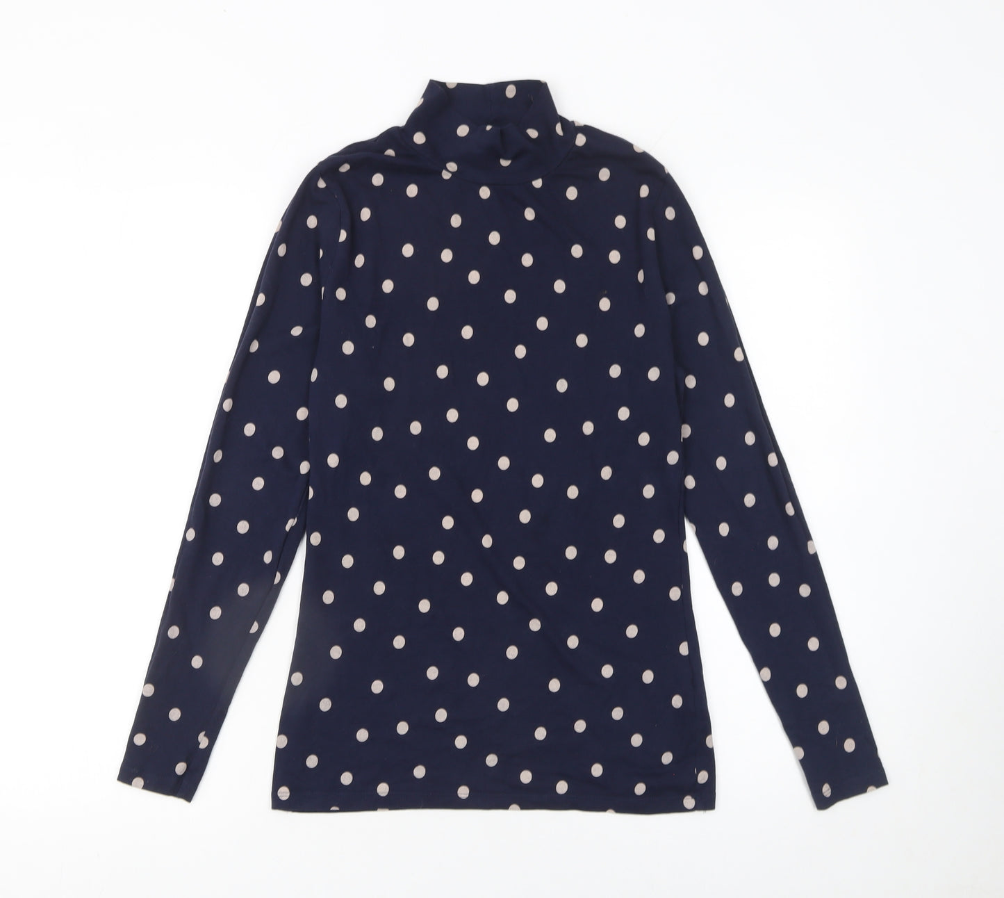Marks and Spencer Women’s Blue Polka Dot Roll Neck Long Sleeve Cotton Top Size 10