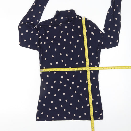 Marks and Spencer Women’s Blue Polka Dot Roll Neck Long Sleeve Cotton Top Size 10