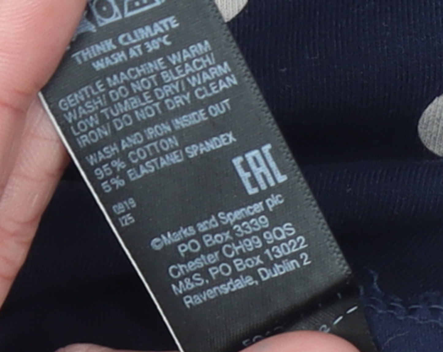 Marks and Spencer Women’s Blue Polka Dot Roll Neck Long Sleeve Cotton Top Size 10