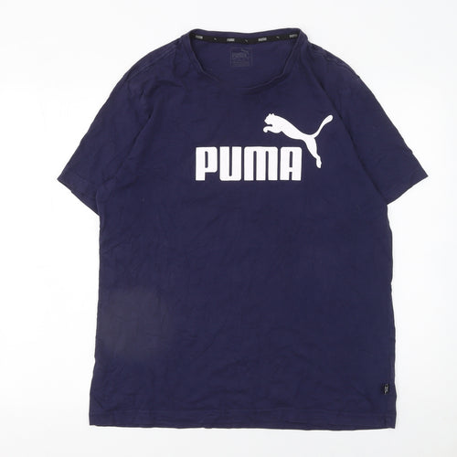 Puma Men's Blue Crew Neck Logo Graphic Cotton T-Shirt Size L