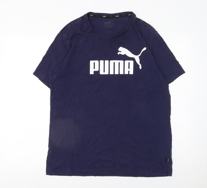 Puma Men's Blue Crew Neck Logo Graphic Cotton T-Shirt Size L