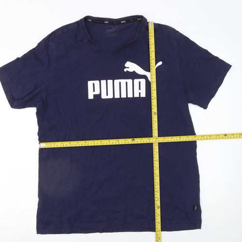 Puma Men's Blue Crew Neck Logo Graphic Cotton T-Shirt Size L