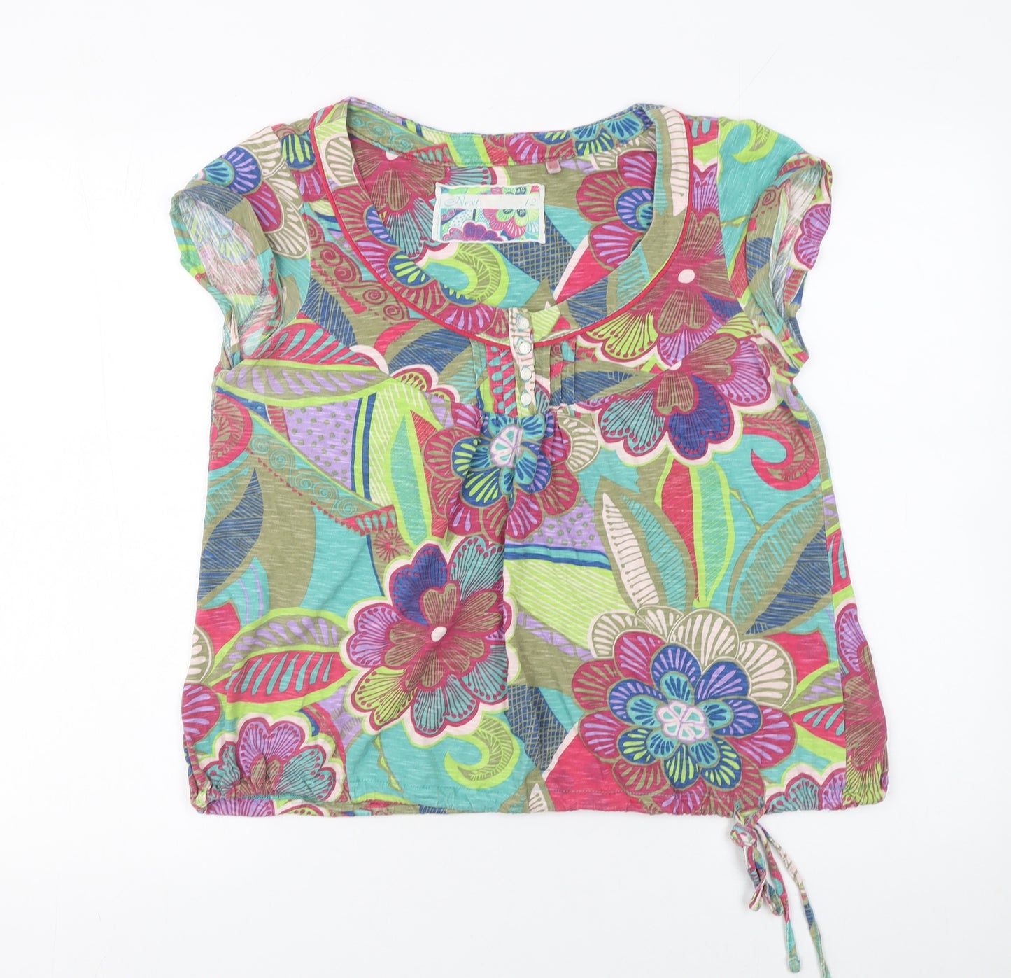 Next Petite Multicoloured Floral Cotton Tunic Blouse Women's UK 12