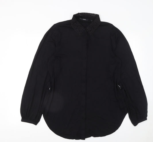 Next Women's Black Collared Lace Button-Up Blouse Size 14