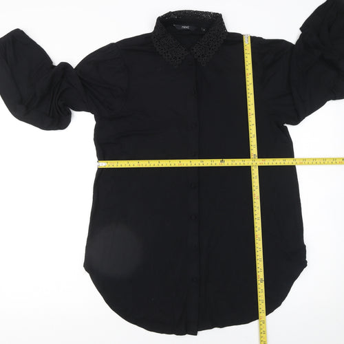 Next Women's Black Collared Lace Button-Up Blouse Size 14