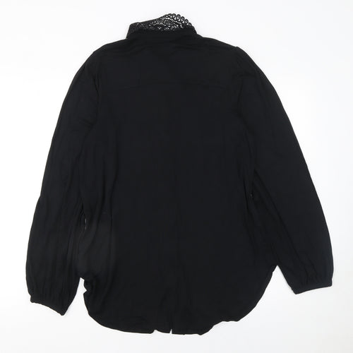 Next Women's Black Collared Lace Button-Up Blouse Size 14