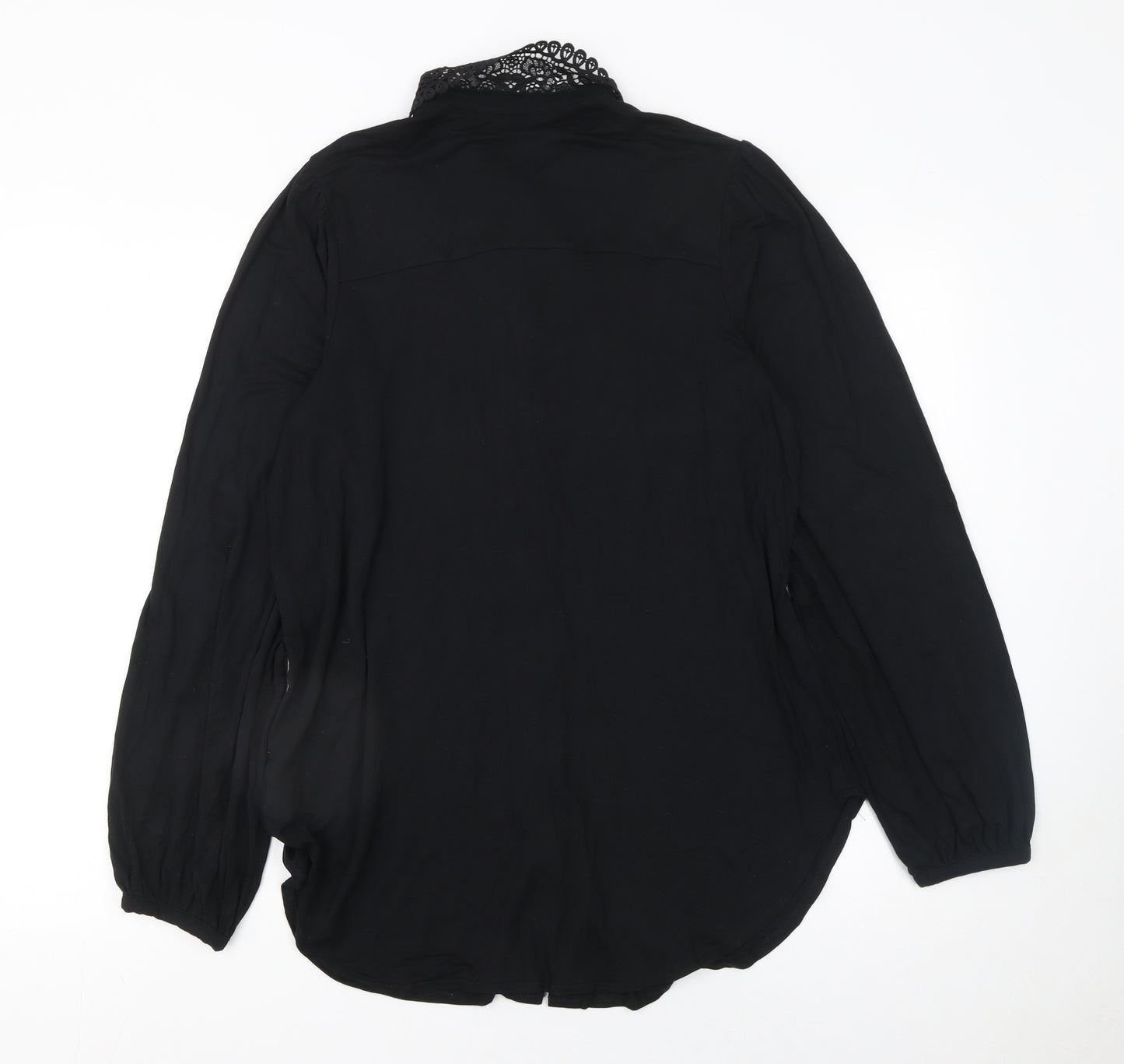 Next Women's Black Collared Lace Button-Up Blouse Size 14