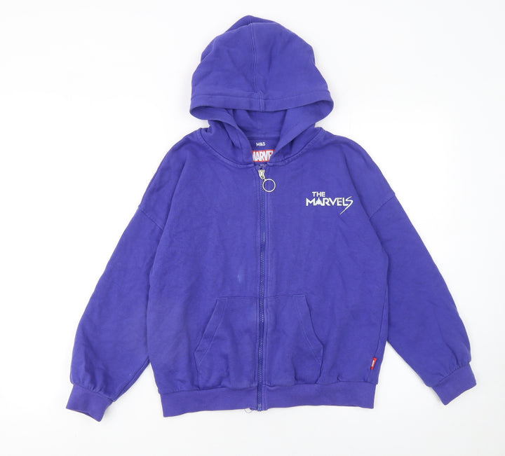 Marks and Spencer Girls Purple The Marvels Full Zip Hoodie 10-11 Years