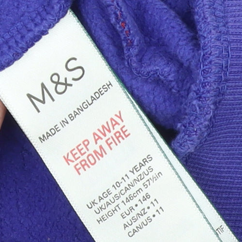 Marks and Spencer Girls Purple The Marvels Full Zip Hoodie 10-11 Years