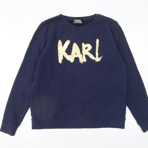 Karl Lagerfeld Men's Blue Crew Neck Logo Pullover Sweatshirt M