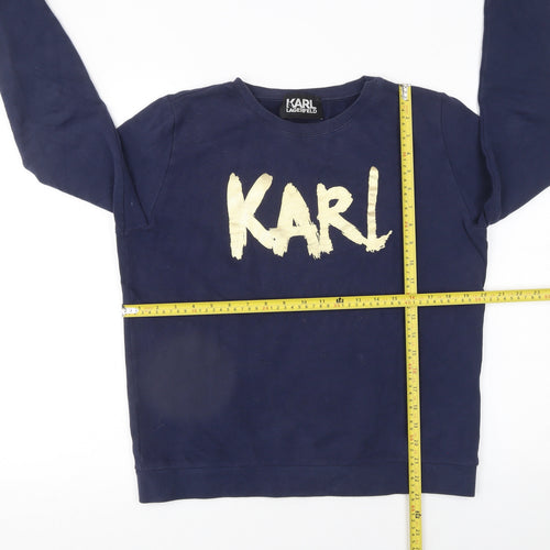 Karl Lagerfeld Men's Blue Crew Neck Logo Pullover Sweatshirt M