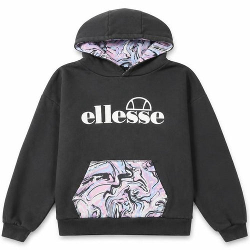 Ellesse Girls Black Hoodie 12-13 Years Pullover Marbled Pocket Cotton Blend