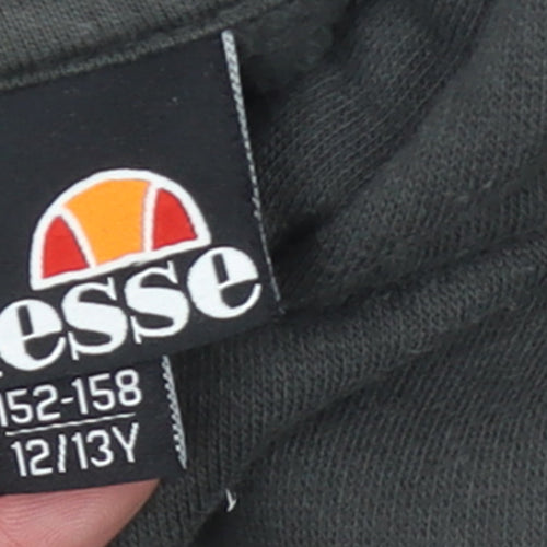 Ellesse Girls Black Hoodie 12-13 Years Pullover Marbled Pocket Cotton Blend
