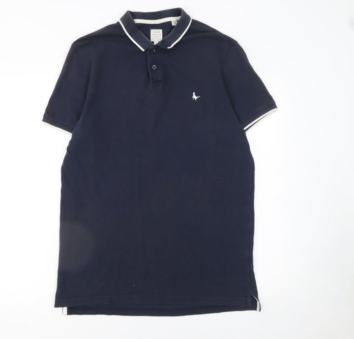 Jack Wills Men's Blue Cotton Short Sleeve Polo Shirt Size L