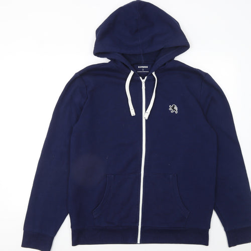 Express Men’s Blue Full Zip Hoodie Size L Cotton Blend Hooded Sweatshirt