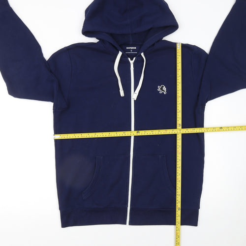 Express Men’s Blue Full Zip Hoodie Size L Cotton Blend Hooded Sweatshirt