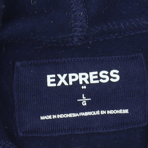 Express Men’s Blue Full Zip Hoodie Size L Cotton Blend Hooded Sweatshirt