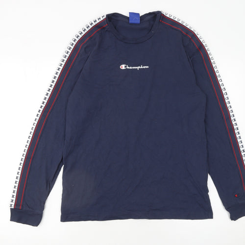 Champion Men's Blue Long Sleeve Crew Neck Cotton T-Shirt Size L