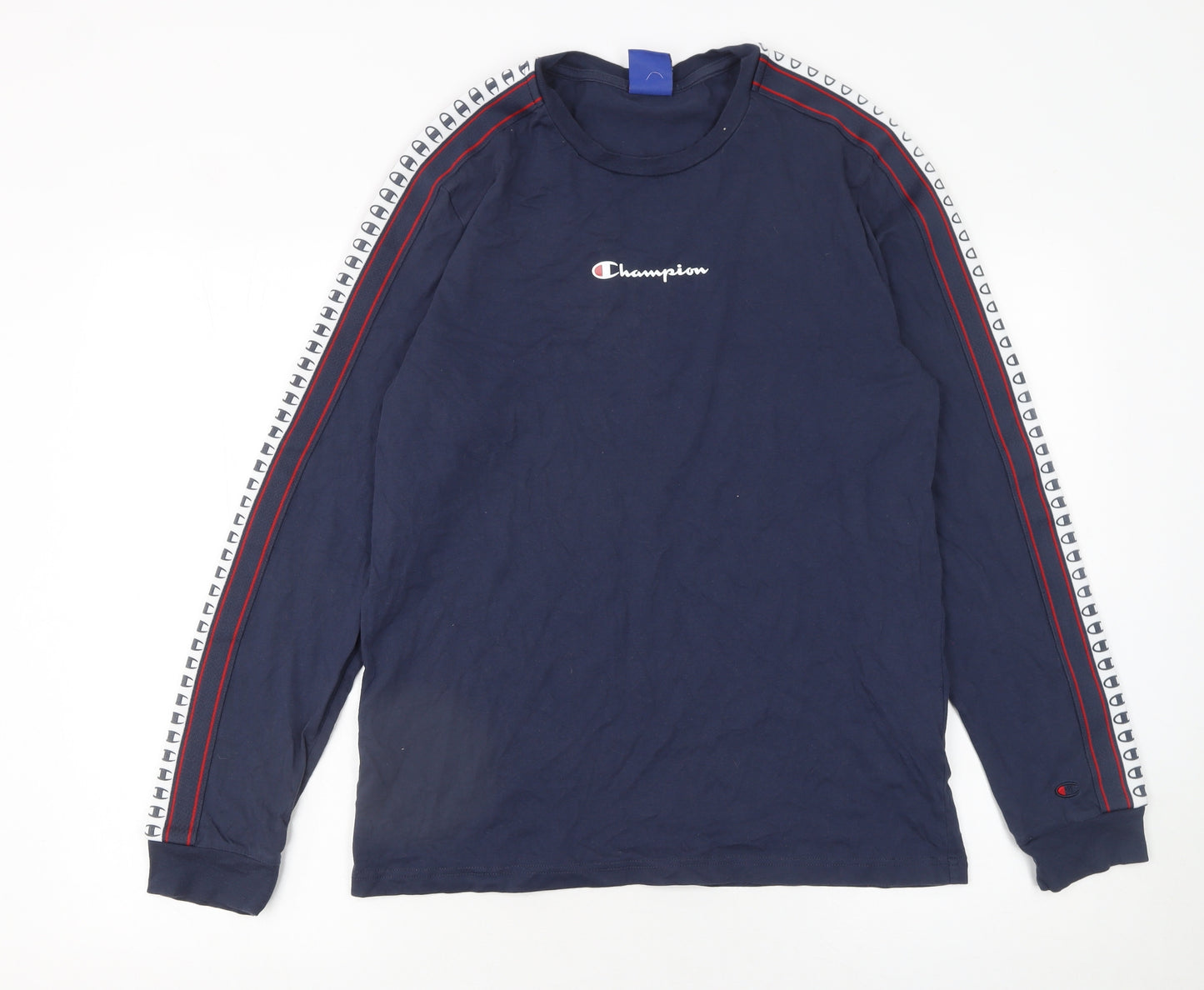 Champion Men's Blue Long Sleeve Crew Neck Cotton T-Shirt Size L