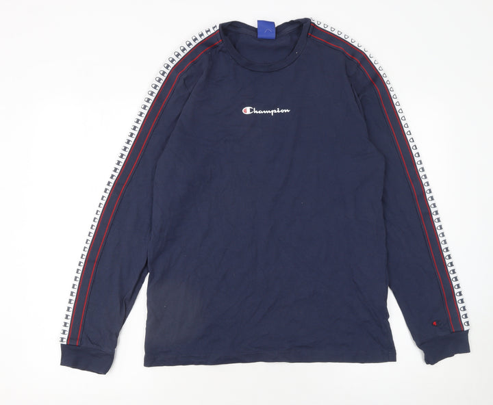 Champion Men's Blue Long Sleeve Crew Neck Cotton T-Shirt Size L