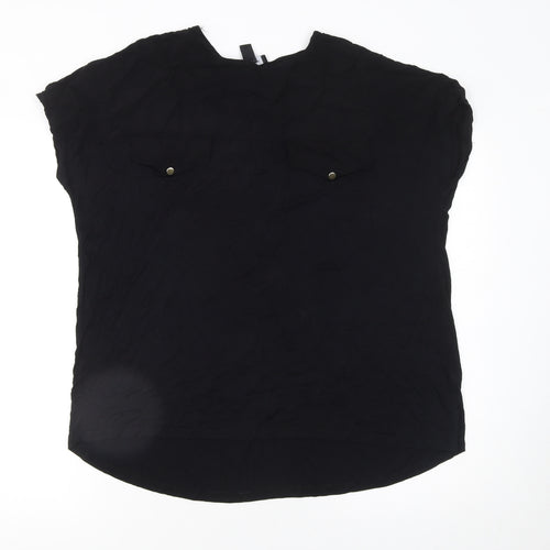New Look Women's Black Viscose Blouse UK 14 Short Sleeve Pullover