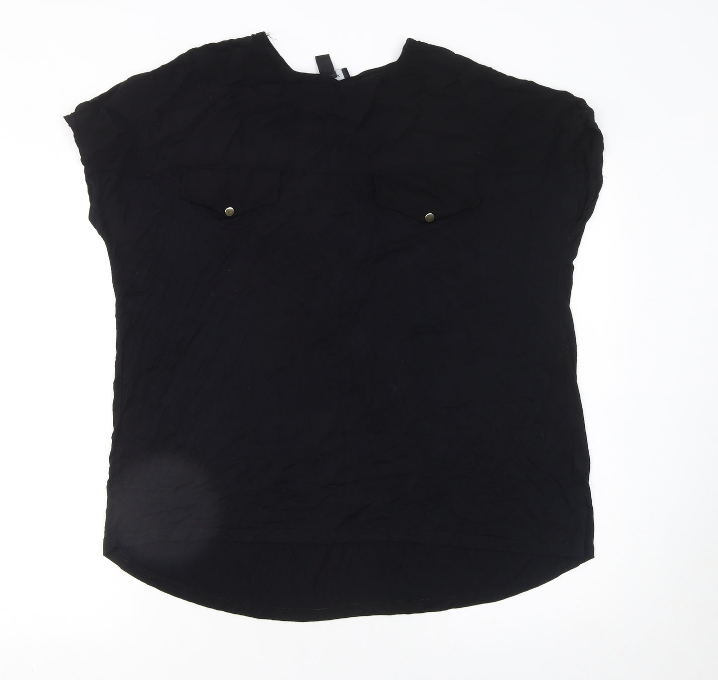 New Look Women's Black Viscose Blouse UK 14 Short Sleeve Pullover