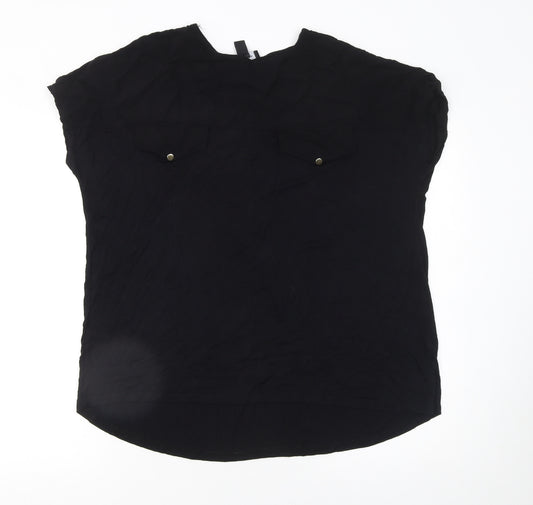 New Look Women's Black Viscose Blouse UK 14 Short Sleeve Pullover