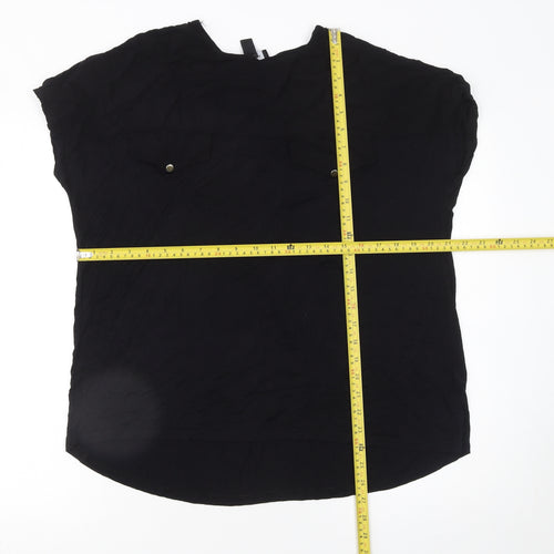 New Look Women's Black Viscose Blouse UK 14 Short Sleeve Pullover