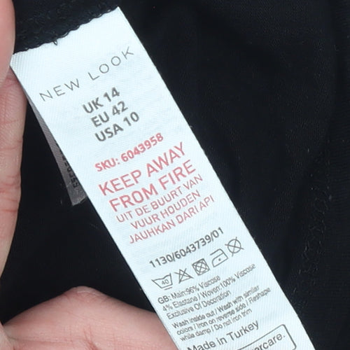 New Look Women's Black Viscose Blouse UK 14 Short Sleeve Pullover