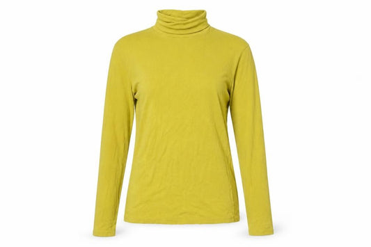 Front view of United Colors of Benetton Women Yellow Roll Neck Cotton Top S