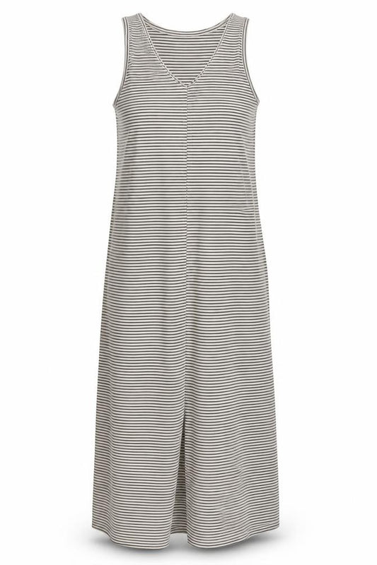 Front view of SELECTED FEMME Women Black Striped Midi Tank Dress M Cotton Stretch