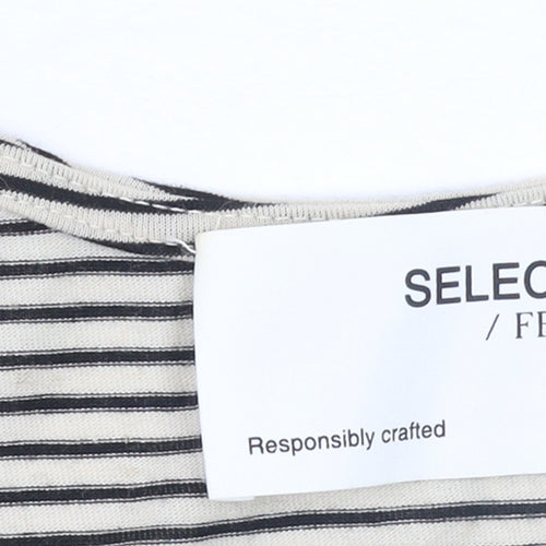 SELECTED FEMME Women Black Striped Midi Tank Dress M Cotton Stretch