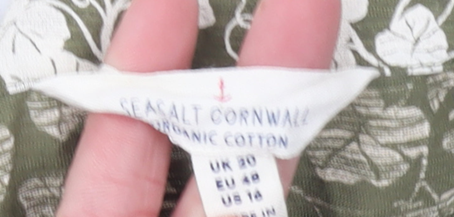 Seasalt Cornwall Womens Green Floral Cotton Tunic Blouse Size 20