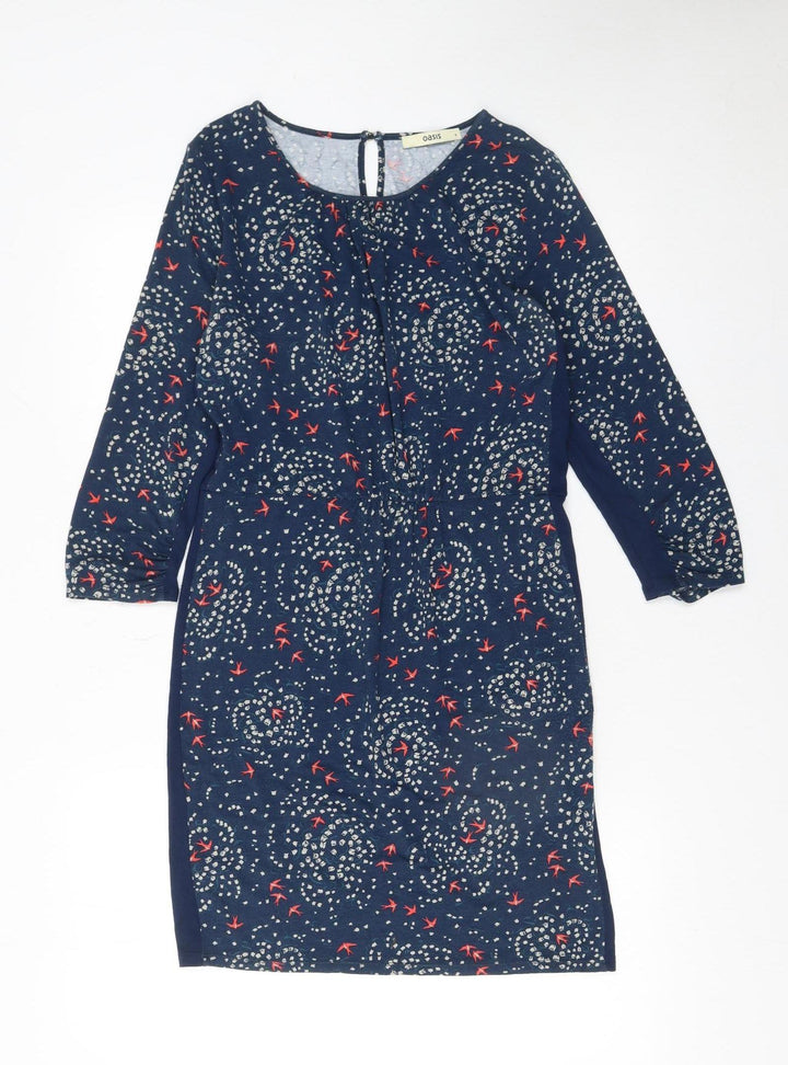 Oasis Women’s Blue Animal Print Shift Dress Size S Viscose Blend