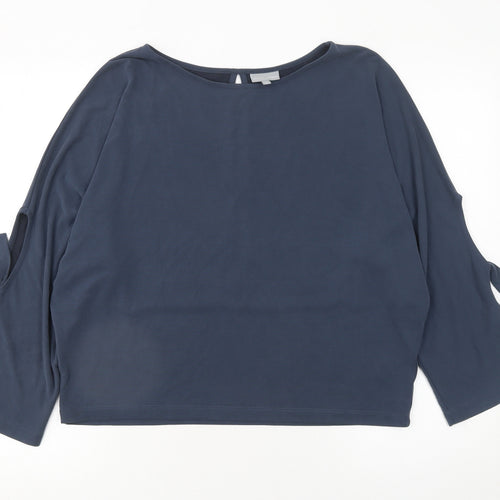Oliver Bonas Women Blue Size 10 Relaxed Jersey Tie Sleeve Tunic Blouse
