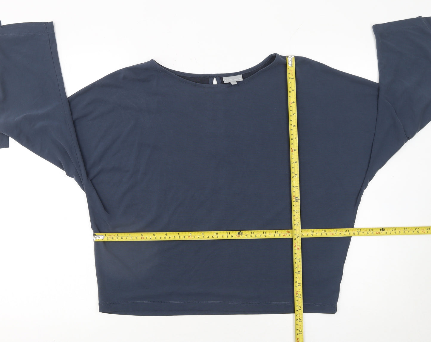 Oliver Bonas Women Blue Size 10 Relaxed Jersey Tie Sleeve Tunic Blouse