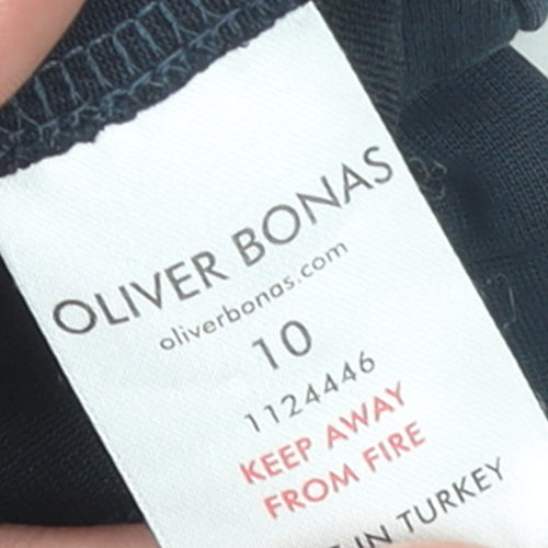 Oliver Bonas Women Blue Size 10 Relaxed Jersey Tie Sleeve Tunic Blouse