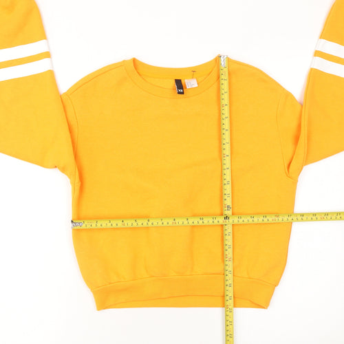 H&M Womens Yellow Cotton Blend Sweatshirt XS Crew Neck Striped Sleeves