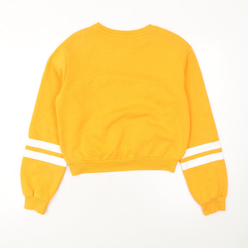 H&M Womens Yellow Cotton Blend Sweatshirt XS Crew Neck Striped Sleeves