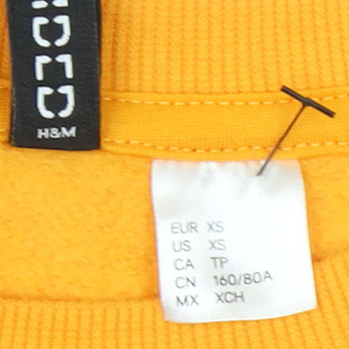 H&M Womens Yellow Cotton Blend Sweatshirt XS Crew Neck Striped Sleeves