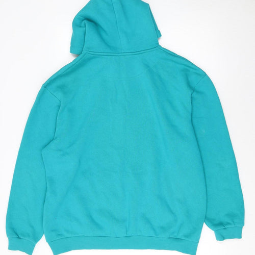 boohooMAN Men's Blue Pullover Hoodie S Embroidered Graphic Cotton Blend