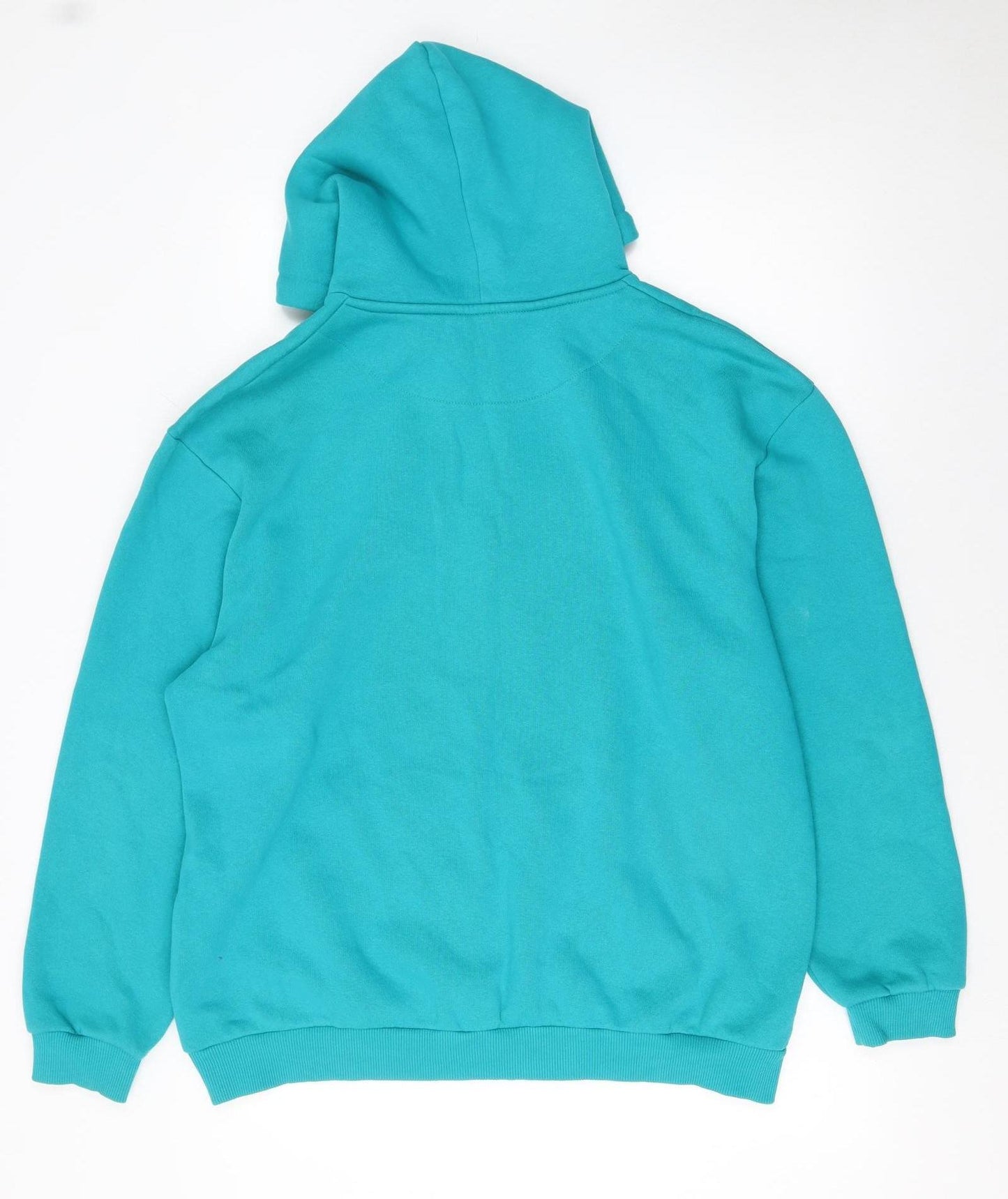 boohooMAN Men's Blue Pullover Hoodie S Embroidered Graphic Cotton Blend