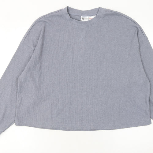H&M Women’s Grey Long Sleeve Crew Neck Relaxed Fit T-Shirt Size 12