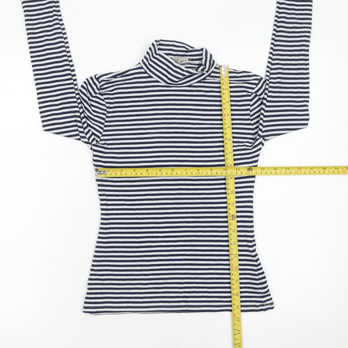 Marks and Spencer Women Blue Striped Roll Neck Long Sleeve Cotton Top Size 6
