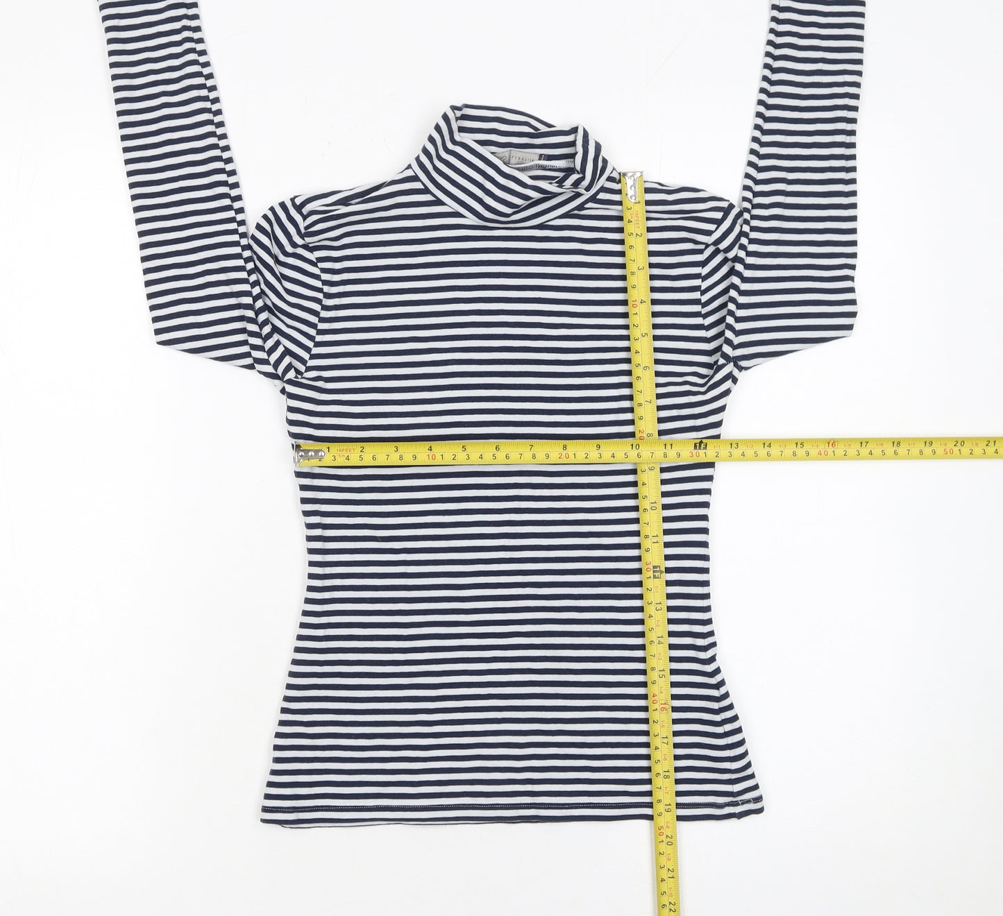 Marks and Spencer Women Blue Striped Roll Neck Long Sleeve Cotton Top Size 6