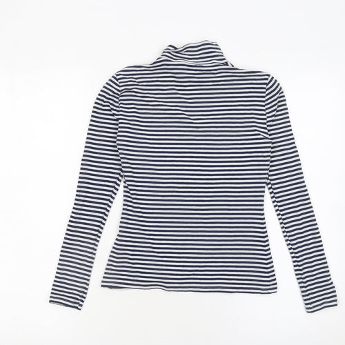 Marks and Spencer Women Blue Striped Roll Neck Long Sleeve Cotton Top Size 6