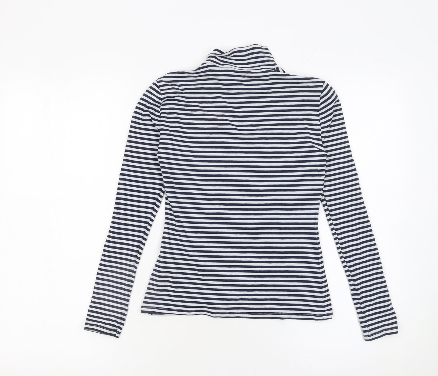 Marks and Spencer Women Blue Striped Roll Neck Long Sleeve Cotton Top Size 6