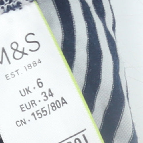 Marks and Spencer Women Blue Striped Roll Neck Long Sleeve Cotton Top Size 6
