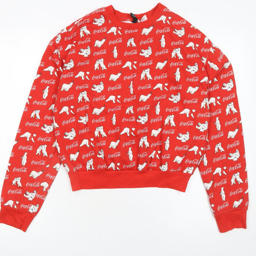 H&M Women Red Coca-Cola Polar Bear Pullover Sweatshirt Size S