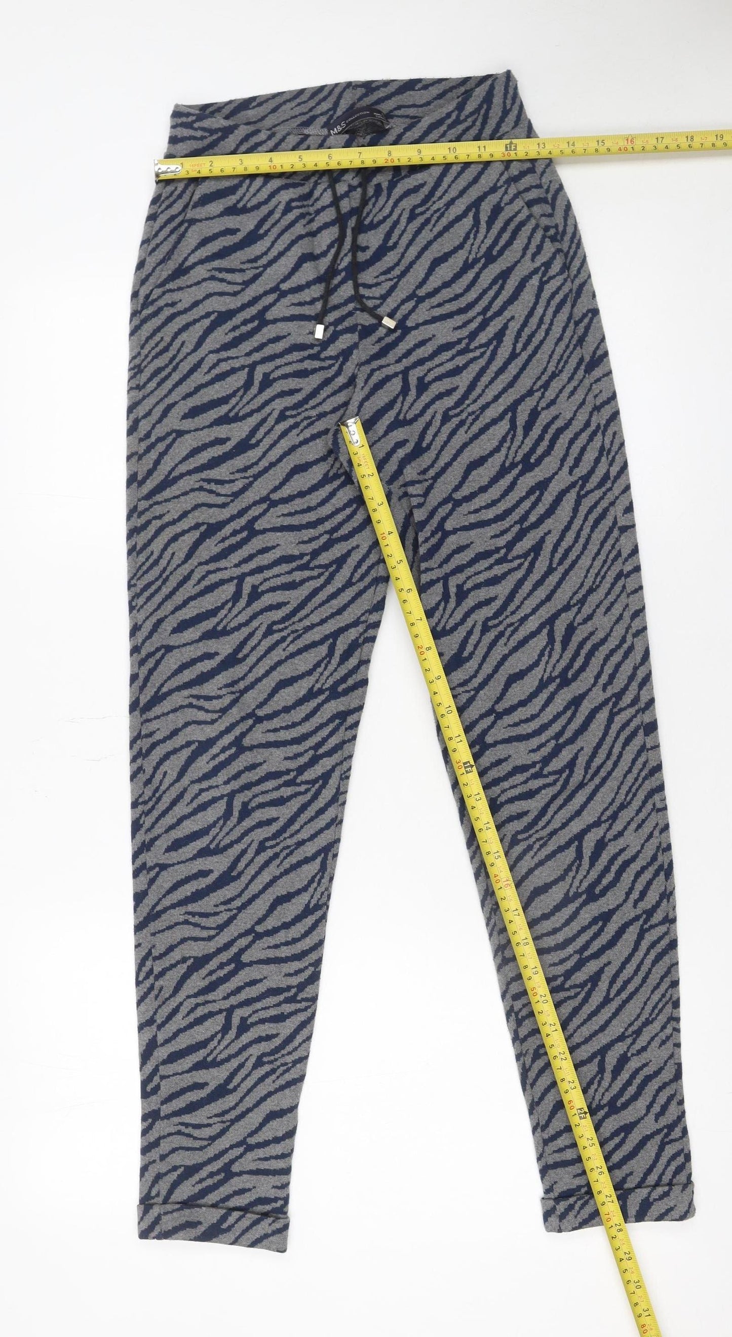 Marks and Spencer Women's Grey Animal Print Jogger Trousers Size 6
